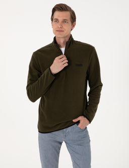 Haki Regular Fit Yar_m Fermuarl_ Polar Sweatshirt