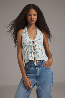 Trendyolmilla Siyah V Yaka Baglama Detayl? Orme Bluz TWOSS25BZ00227 фото 5