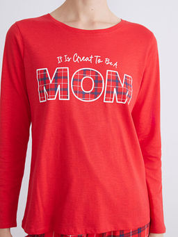 Bisiklet Yaka Bask?l? Kad?n Pijama Tak?m?