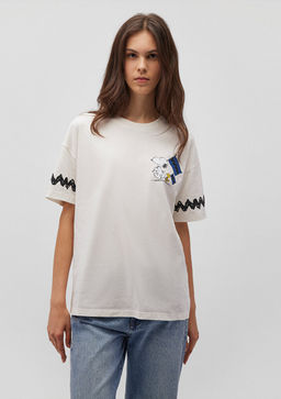 Snoopy Bask?l? Beyaz Tisort - Mavi фото 2