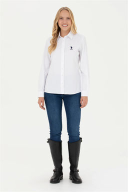 Женская белая базовая рубашка с длинным рукавом - U.s. polo assn фото 4