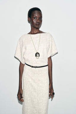 VESTIDO MIDI TEXTURA CINTUR?N / Crudo / Beige - Zara фото 2