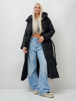 Пальто утепленное стеганное зимнее с капюшоном женское черного цвета 9605Ch - Mtforce фото 18