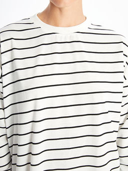 Bisiklet Yaka ?izgili Uzun Kollu Kad?n Sweatshirt