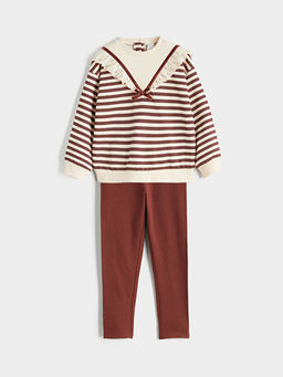 Bebe Yaka ?izgili K?z ?ocuk Sweatshirt ve Tayt