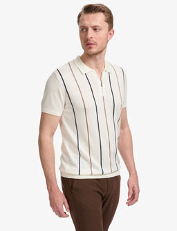 Ekru Slim Fit Polo Yaka Fermuarl_ Triko Ti__rt