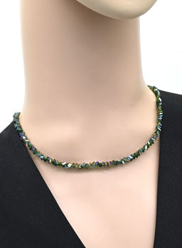 Чокер на шею женский из циркона огранка 4мм цв.зеленый хамелеон, 38см