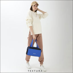 Сумка для обуви на молнии TEXTURA, наружный карман, цвет чёрный/синий