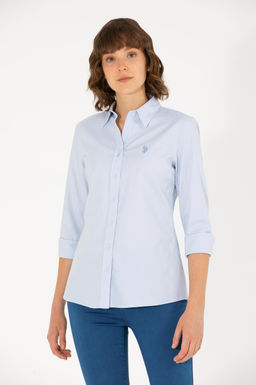 U. S. Polo Assn Женская голубая базовая рубашка с длинным рукавом - U.s. polo assn фото 3