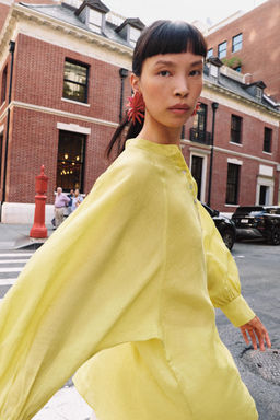 CAMISA FLUIDA CON RAMIO ZW COLLECTION / Amarillo - Zara фото 4