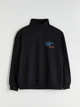 Dik Yaka Bask?l? Erkek Sweatshirt