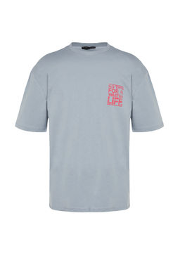 TRENDYOL MAN Gri Oversize/Genis Kesim Bisiklet Yaka Yaz? Bask?l? %100 Pamuklu T-Shirt TMNSS21TS1685 - Trendyolmilla фото 21