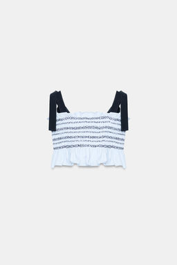 TOP LAZOS NIDO DE ABEJA / Azul / Blanco - Zara фото 6