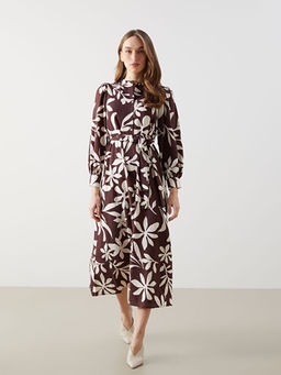 Bisiklet Yaka ?i?ekli Kad?n Elbise