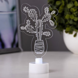 Светильник 3D ночник RISALUX «Кактус», LED RGB 6 цветов, от батареек LR1130 3 шт., 7×10.5 см