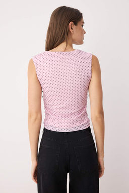 Trendyolmilla Kahverengi Astarl? Leopar Bask?l? Tul Vucuda Oturan Crop Fiyonk Detayl? Orme Bluz TWOSS25BZ00033  фото 4
