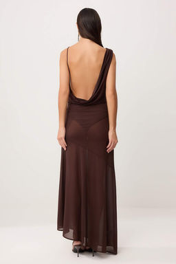 Kahverengi Dokuma Ici Bodyli Tul Midi Astarl? Elbise TPRSS26EL00272 - Trendyolmilla фото 5
