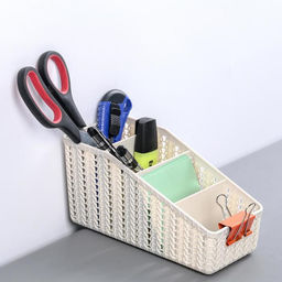 Подставка - органайзер для канцелярии «Вязание», 4 секции, белый ротанг