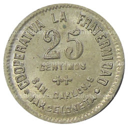 Монета 25 сентимо 1923 года Испания Барселона