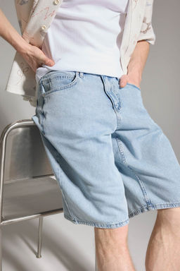 Yumu_ak Dokulu Baggy Fit Bermuda Jean _ort - Defacto фото 4