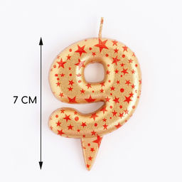 Цена за 2 шт. Свеча в торт «Саната», цифра 9, золотая с красными звездами, 5.5 см