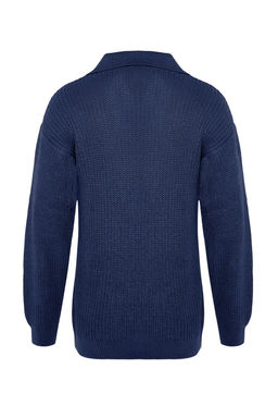 TRENDYOL MAN Indigo Casual Unisex Regular Fit Polo Yaka Tuylenmeyen Triko Kazak TMNAW24KZ00008 - Trendyolmilla фото 9