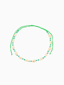 Браслет на ногу, анклет, длина 20 см, белый, зелёный