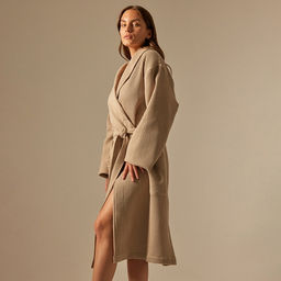 Халат вафельный женский SL HOME: Basic «Саббиа», размер M, хлопок 100%, коричневый