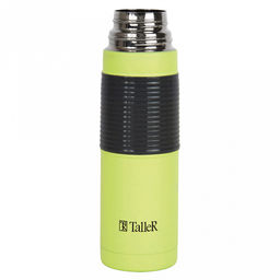 Термос из нержавеющей стали с узкой горловиной 0,5л Лестер д6,9см, h24,6см, горло д4,4см, кнопочный механизм, узкое горлышко, автостоппер, защита от проливания, завинчивающаяся крышка-стакан, силиконовый протектор, покрытие - салатовый глянец, чехо - Домашняя мода фото 3