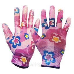 Перчатки трикотажные нейлоновые с прозрачным нитриловым обливом "Садовые - Цветы"