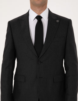 Antrasit Slim Fit %100 Ka_mir _izgili Tak_m Elbise