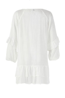 TRENDYOLMILLA Beyaz Mini Dokuma Volanl? Plaj Elbisesi TBESS25EL00076
