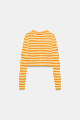 CHAQUETA CORTA PUNTO RAYAS / Naranja / Amarillo - Zara фото 4