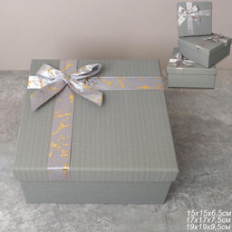 Коробка подарочная квадратная 3 штуки 19х19 см / 3403-5 /уп 36/серая