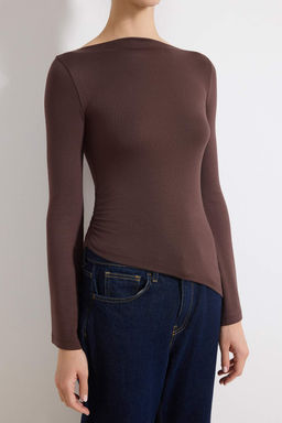 Ekru Fitted/Vucuda Oturan Kay?k Yaka Uzun Kollu Premium Yumusak Orme Bluz TWOSS26BZ00343 - Trendyolmilla фото 7