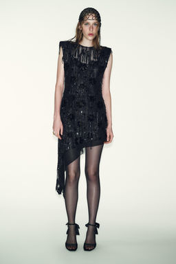 ASYMMETRIC SEQUIN MINI DRESS