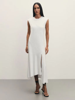 Асимметричное платье из вискозы и льна с разрезом / Zarina  фото 5