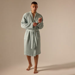 Халат вафельный мужской SL HOME: Boho «Аззура», размер L, хлопок 100%, бирюзовый