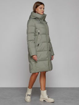 Пальто утепленное с капюшоном зимнее женское зеленого цвета 51155Z - MaxRita фото 3