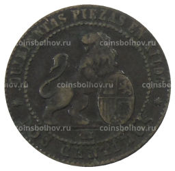 Монета 2 сентимо 1870 года Испания