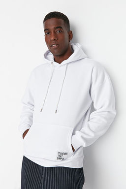 Beyaz Oversize/Geni_ Kesim Kap__onlu Etiketli __i Polar/S_cak Tutan Sweatshirt TMNAW21SW2005 - Trendyolmilla фото 2