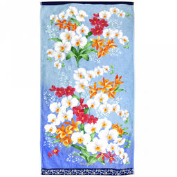 "Япония-2045" Полотенце махровое 50х90см, плотность 300гр/м2, 100% хлопок, "Ирисы", синий, Bolangde (Китай)