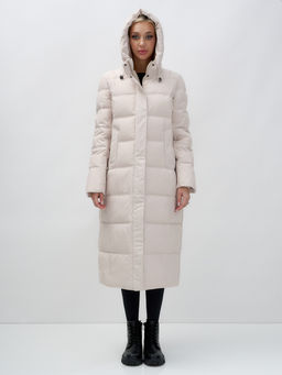 Пальто утепленное стеганное зимнее с капюшоном женское бежевого цвета 9627B - Mtforce фото 5