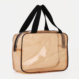 Косметичка-сумка на молнии для бассейна, с ручками, большая, прозрачная/коричневая