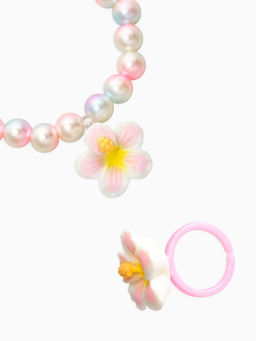 Набор детский «Выбражулька. Жемчуг», 3 предмета: бусы, кольцо, кольцо, желтый, белый