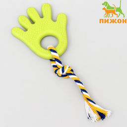 Игрушка жевательная с канатом для собак Ладошка, 10 см, салатовая