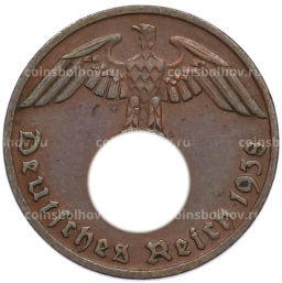 Монета 1 рейхспфенниг 1938 года D Германия
