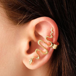 Серьга Кафф змея анаконда, цвет золото