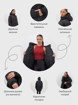 Куртка женская зимняя на резинке большого размера черного цвета 7619Ch - Visdeer фото 20