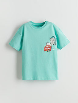 Bisiklet Yaka Bask?l? Erkek ?ocuk Ti??rt